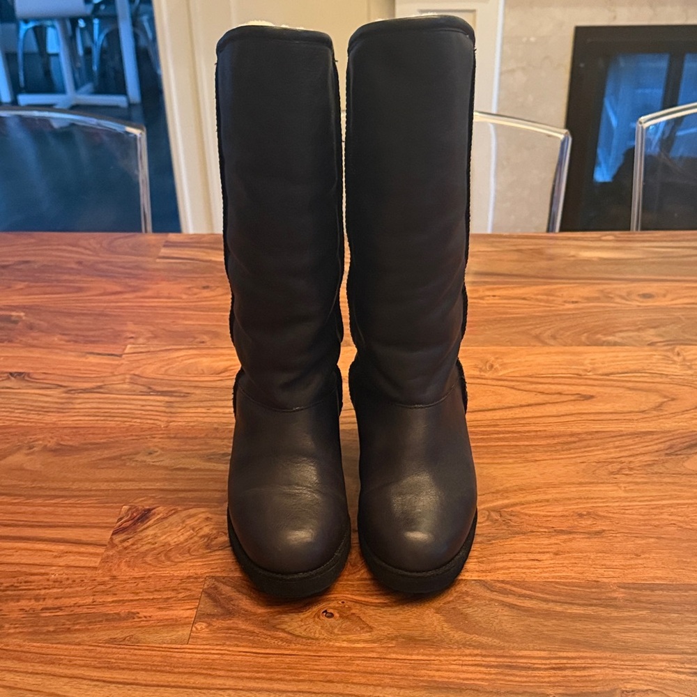 Australia Luxe Collective Leather + Shearling Black Wedge Boots